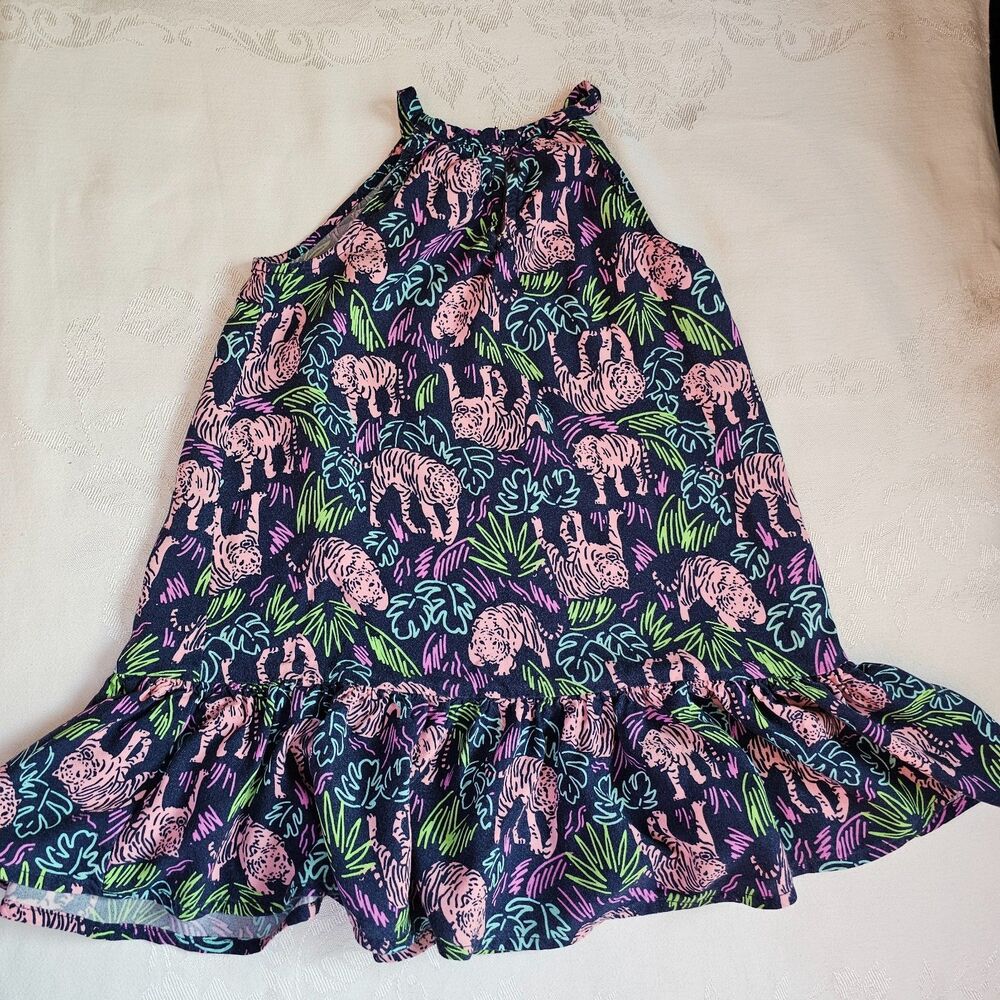 Cat & Jack 100% Rayon Dress in Navy Blue with Pink Tigers on it sz 3T